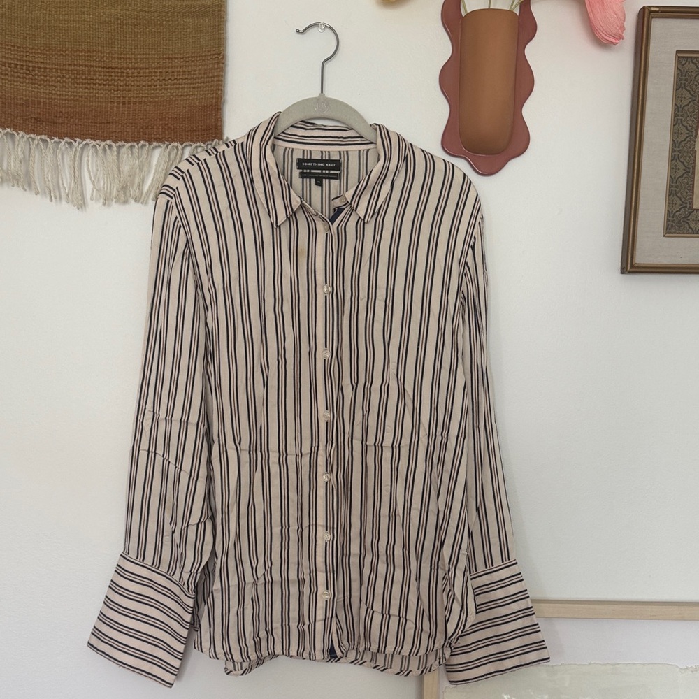 Something Navy Cream Shirt with Navy and Brown Stripes